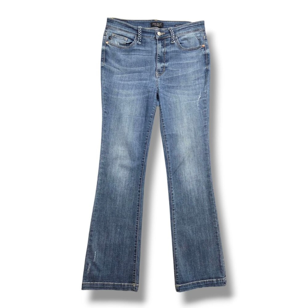 Judy Blue Shauna Bootcut Jeans Womens 30 Mid‎ Rise Braided Belt Loop